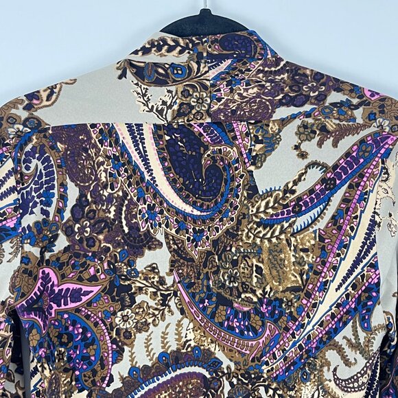 Grace Elements Top Blouse Size S Multicolor 3/4 Sleeve Paisley Polyester Spandex - Picture 7 of 9